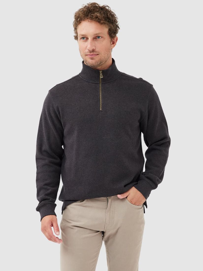 Rodd & Gunn Alton Ave Cotton Zip Mock Neck Jumper, Mud at John Lewis ...