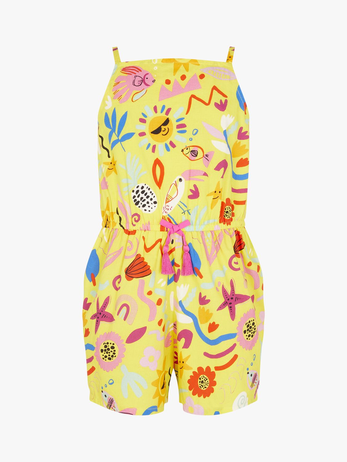 Angels by Accessorize Kids' Sunshine Print Cotton Playsuit, Yellow/Multi, 5-6 years
