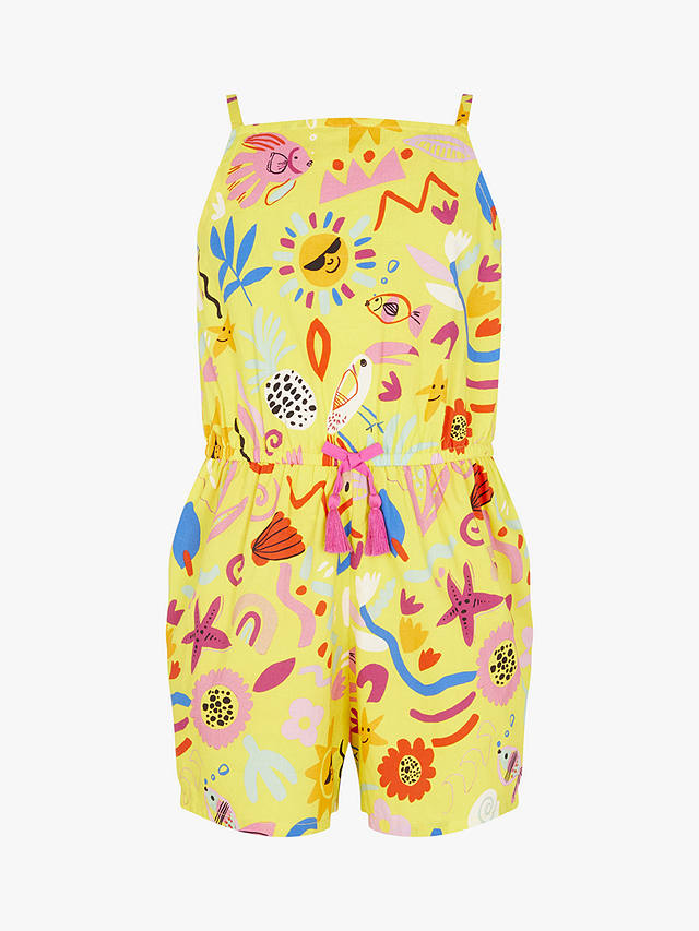 Angels by Accessorize Kids' Sunshine Print Cotton Playsuit, Yellow/Multi