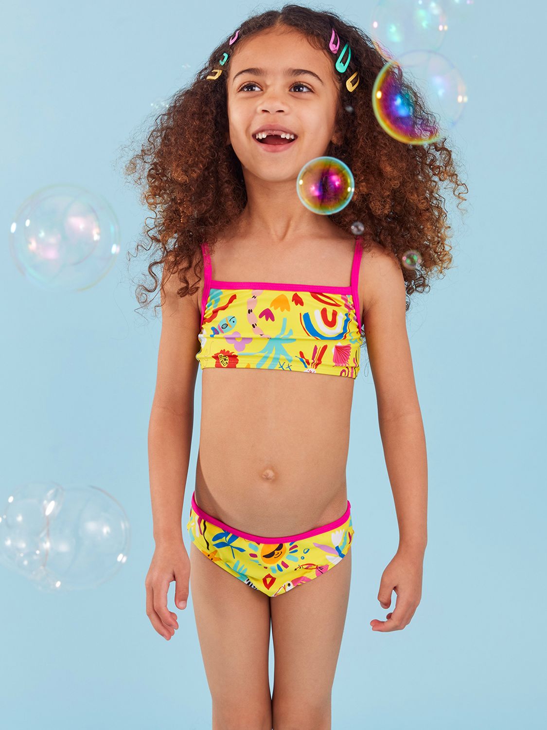 Angels by Accessorize Kids' Sunshine Print Bikini, Yellow/Multi, 5-6 years