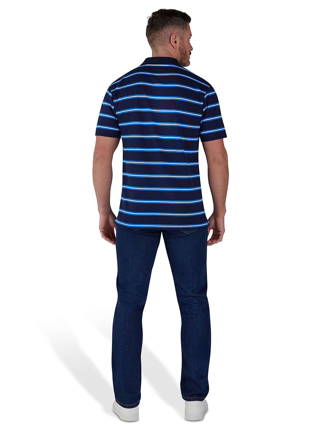 Raging Bull Trio Stripe Pique Polo Shirt, Blue at John Lewis & Partners