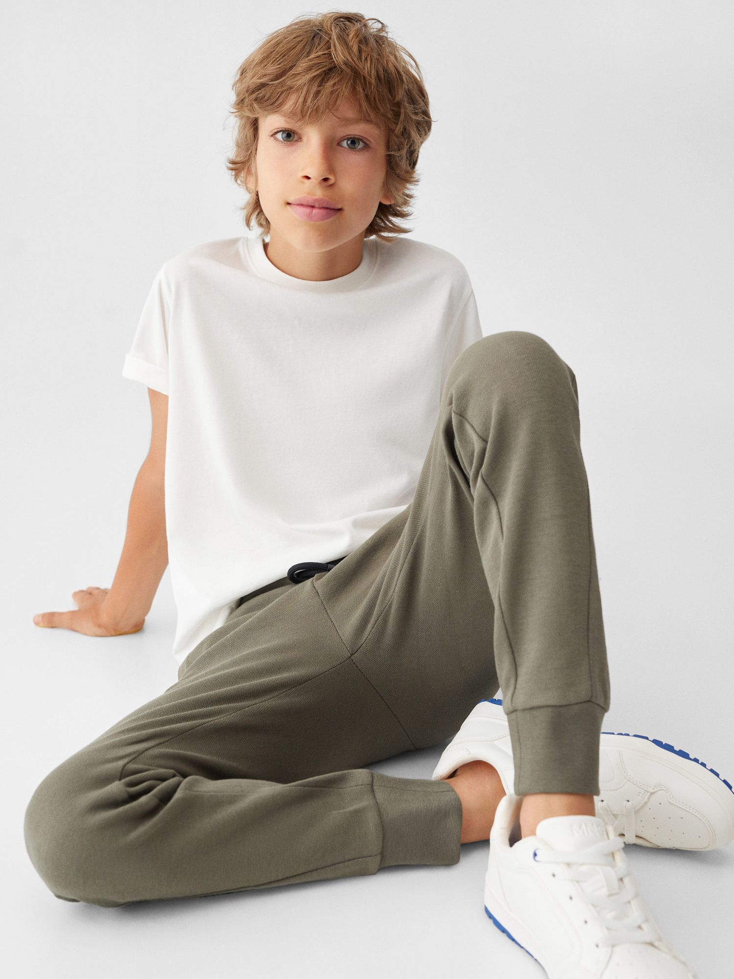 Mango Kids' Goliat Cotton Drawstring Joggers, Beige Khaki at John Lewis ...