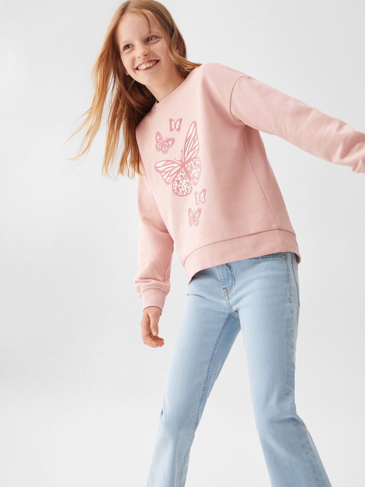 Buy Mango Kids' Dublini Butterfly Print Sweatshirt, Pink Online at johnlewis.com