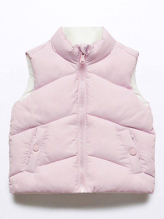 Mango Baby Lia Reversible Quilted Gilet, Pink at John Lewis & Partners
