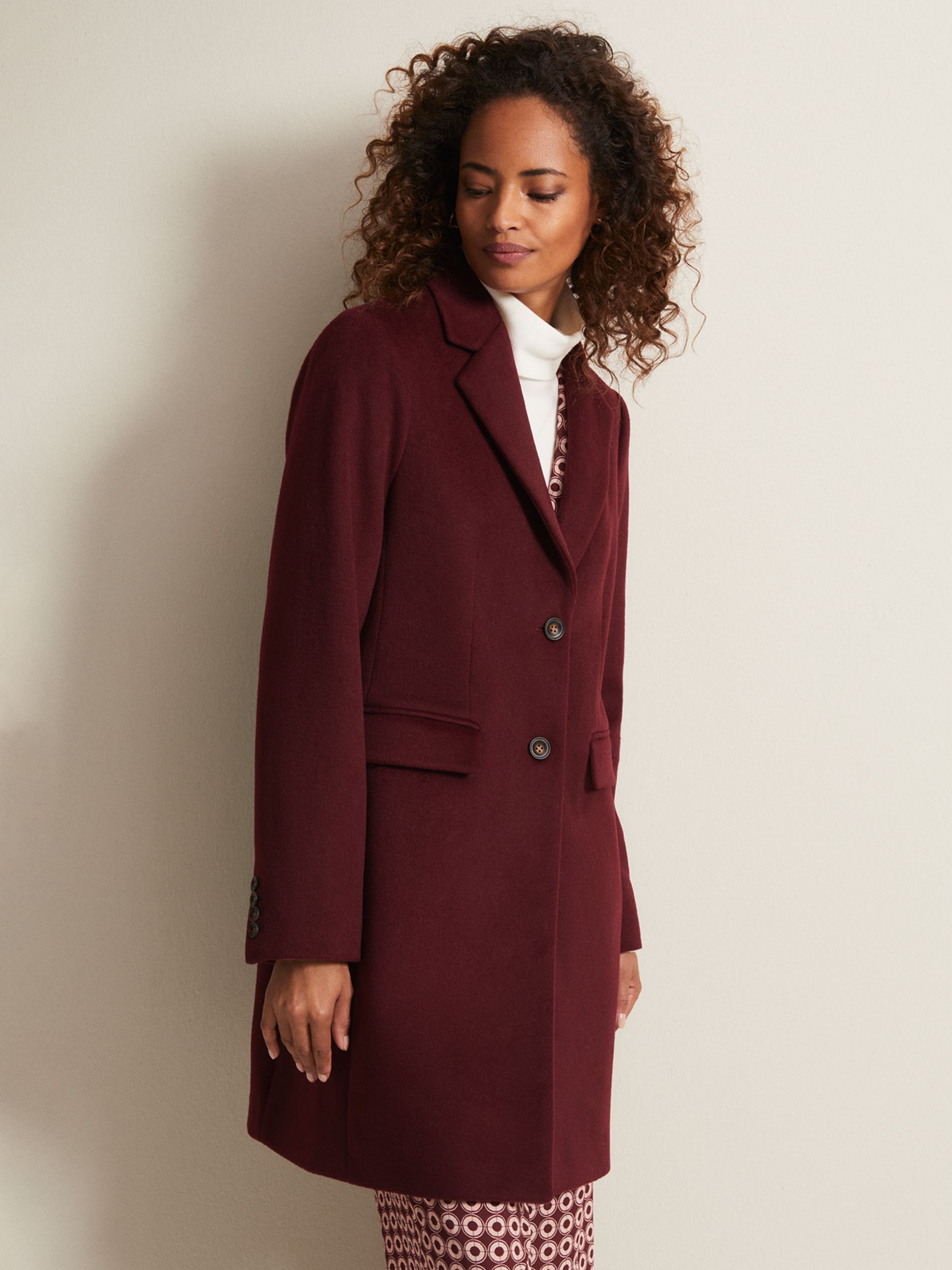 Phase Eight Lydia Wool Blend Coat, Dark Red at John Lewis & Partners