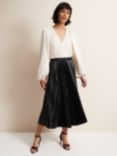 Phase Eight Charlotta Faux Leather Midi Dress, Ivory/Black