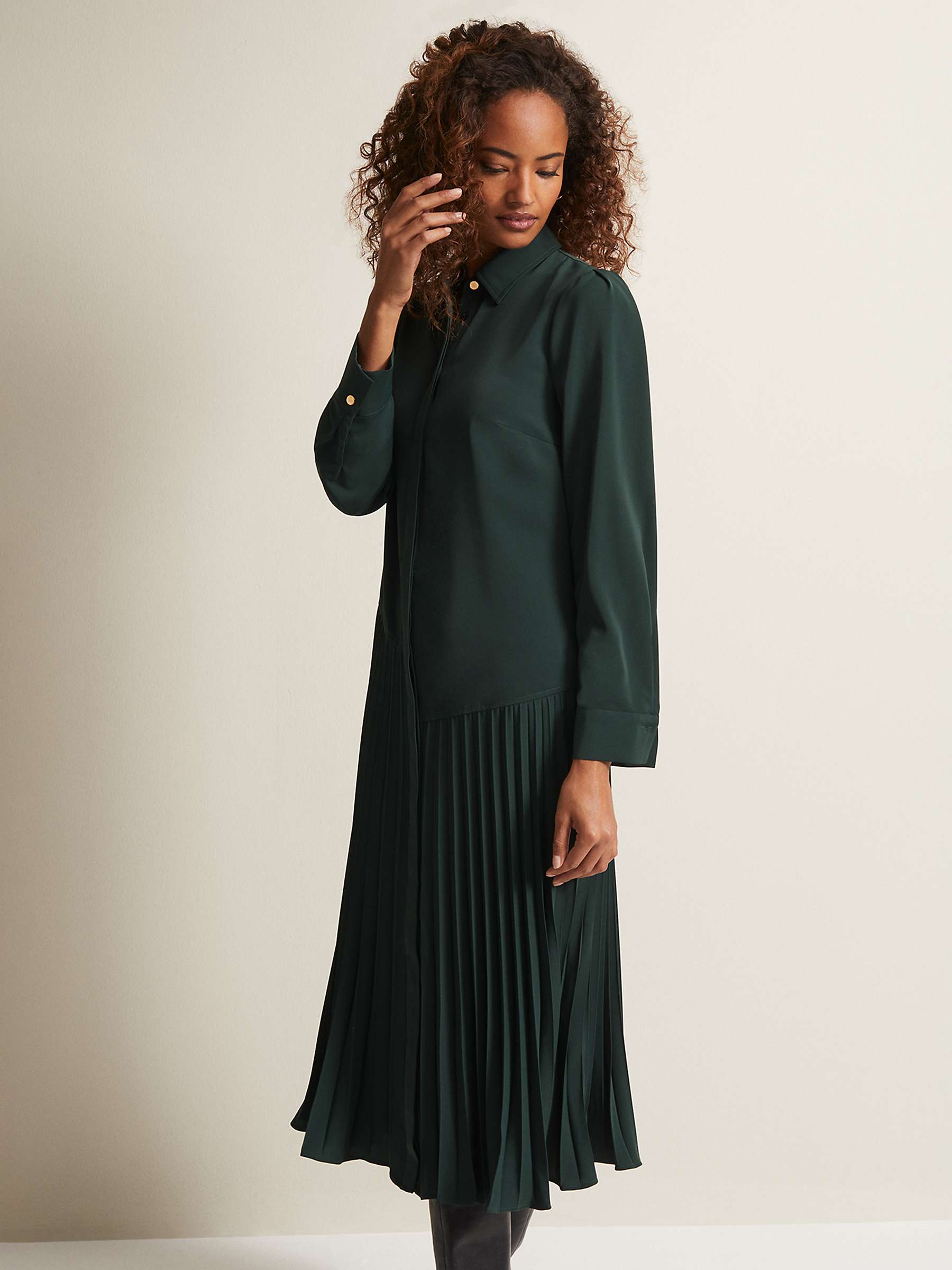 Buy Phase Eight Helena Pleated Shirt Midi Dress, Dark Green Online at johnlewis.com