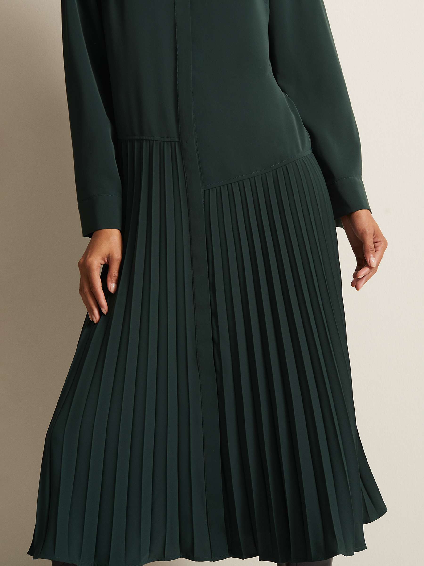 Buy Phase Eight Helena Pleated Shirt Midi Dress, Dark Green Online at johnlewis.com
