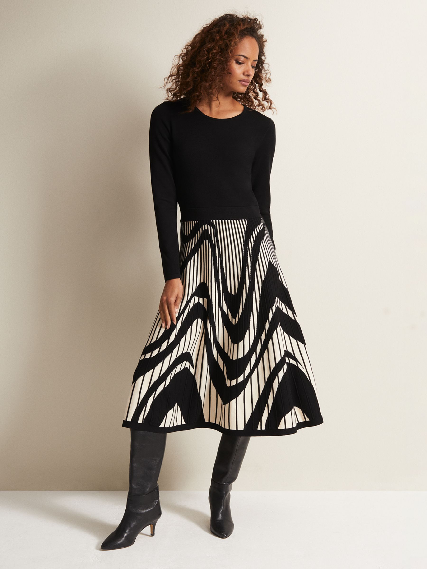 Phase Eight Silvia Abstract Print Knit Dress, Black/Ivory at John Lewis ...