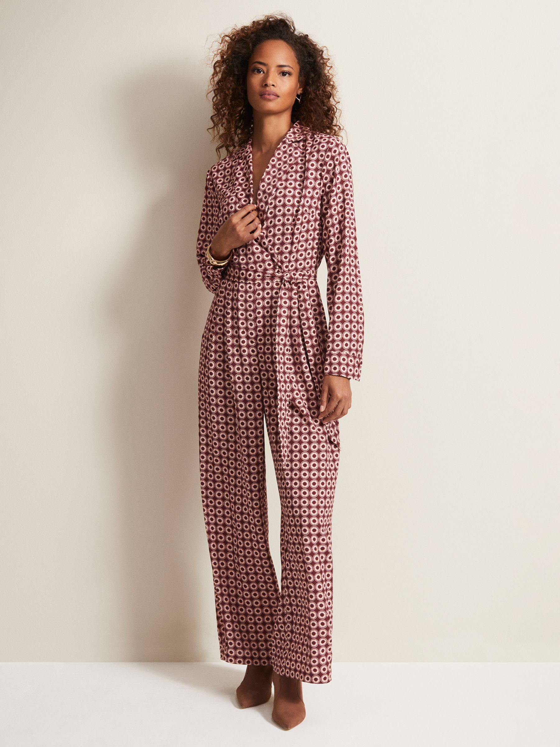 Buy Phase Eight Bianka Geometric Print Wrap Neck Wide Leg Jumpsuit, Red Online at johnlewis.com