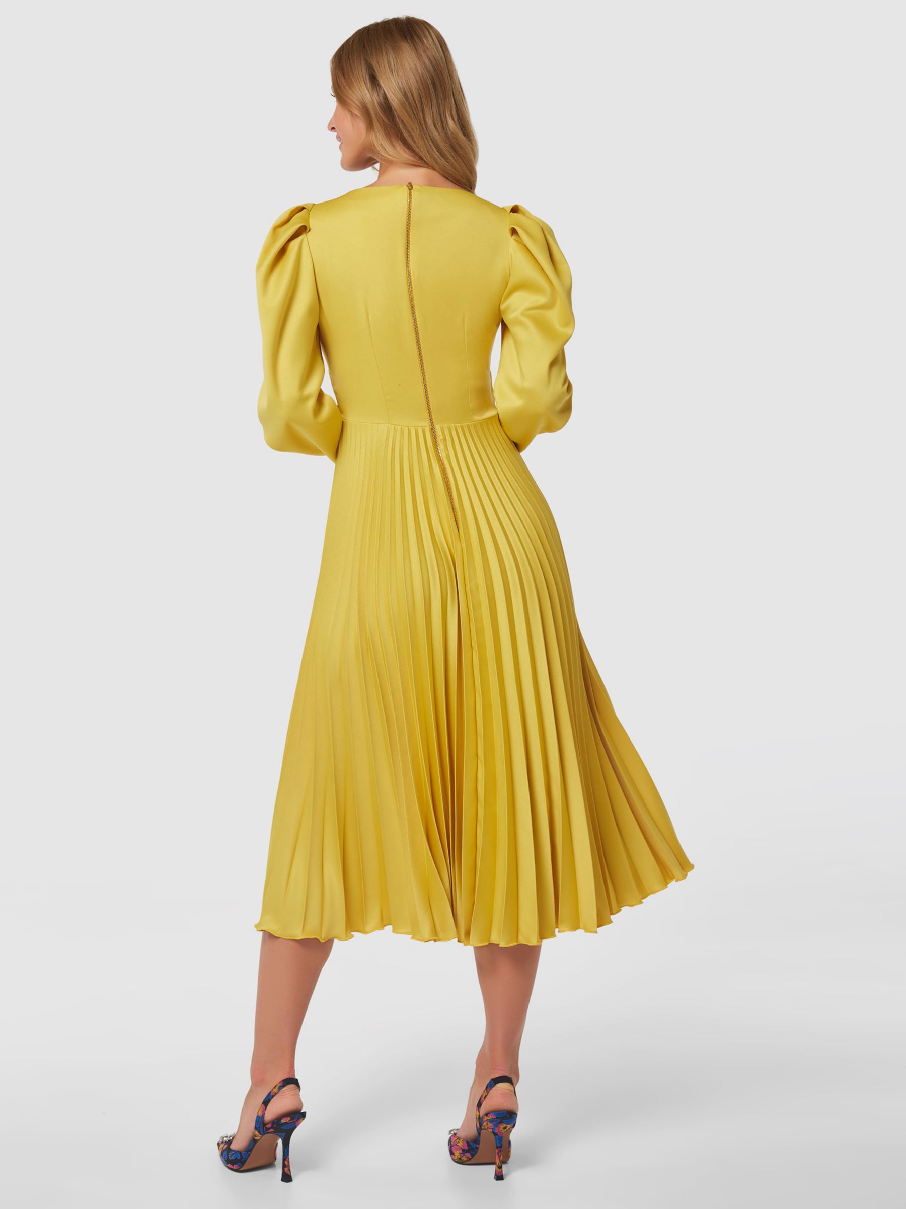 Closet London Pleated Puff Sleeve Midi Dress, Yellow, 16