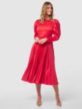 Closet London Pleated Puff Sleeve Midi Dress, Red
