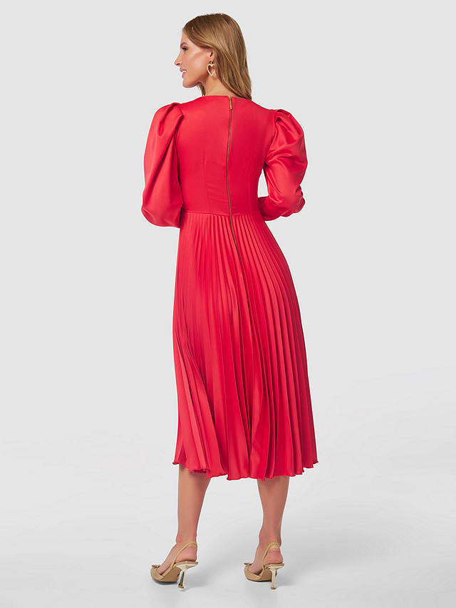 Closet London Pleated Puff Sleeve Midi Dress, Red