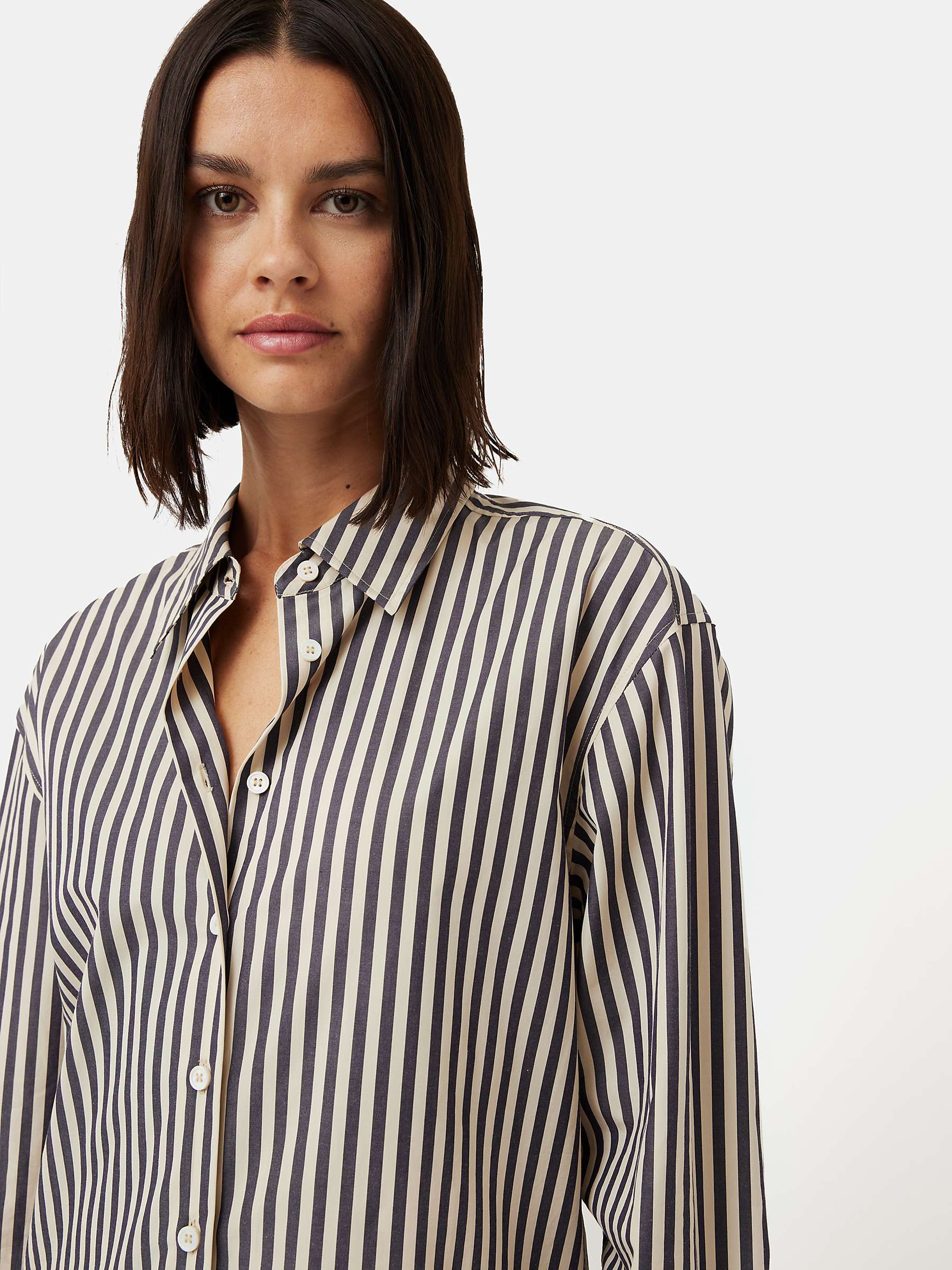 Jigsaw Poplin Stripe Cotton Shirt, White/Black at John Lewis & Partners