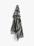 HUSH Asymmetric Abstract Print Fringe Wool Scarf, White/Black