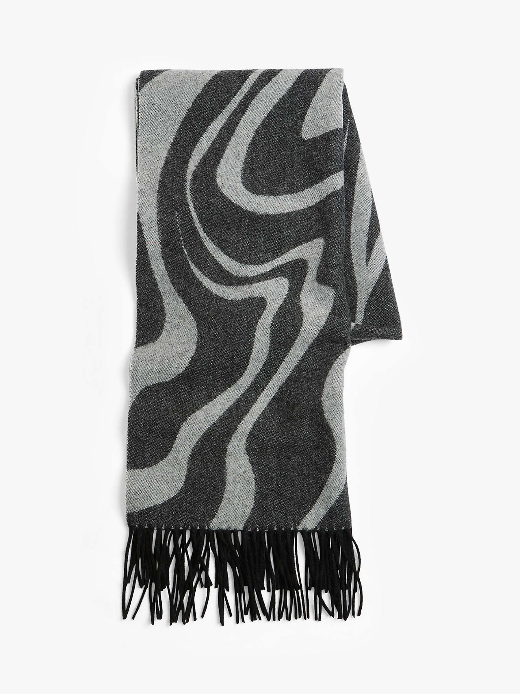 Buy HUSH Asymmetric Abstract Print Fringe Wool Scarf, White/Black Online at johnlewis.com