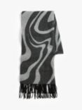 HUSH Asymmetric Abstract Print Fringe Wool Scarf, White/Black