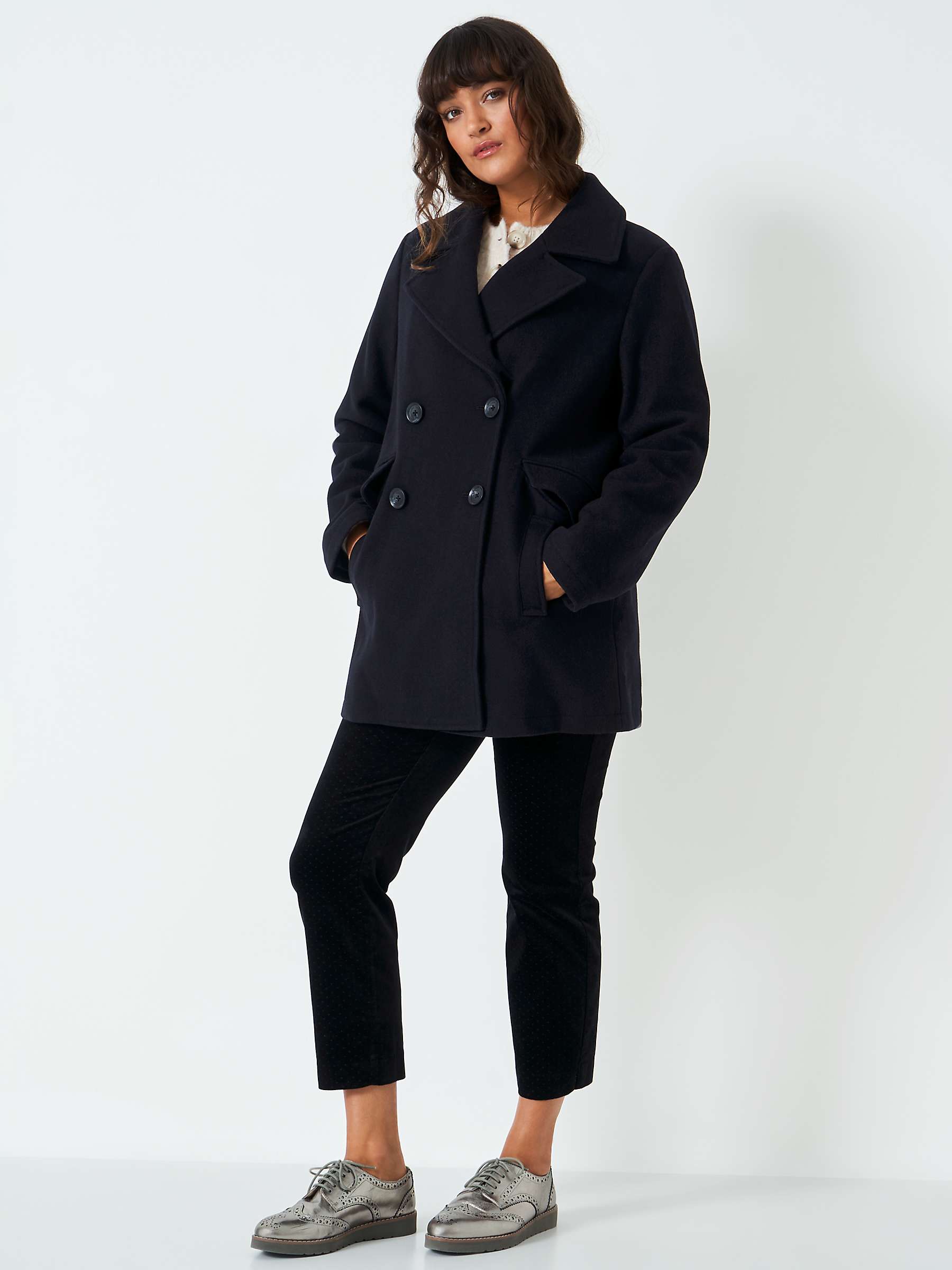 Buy Crew Clothing Wool Blend Pea Coat, Navy Blue Online at johnlewis.com