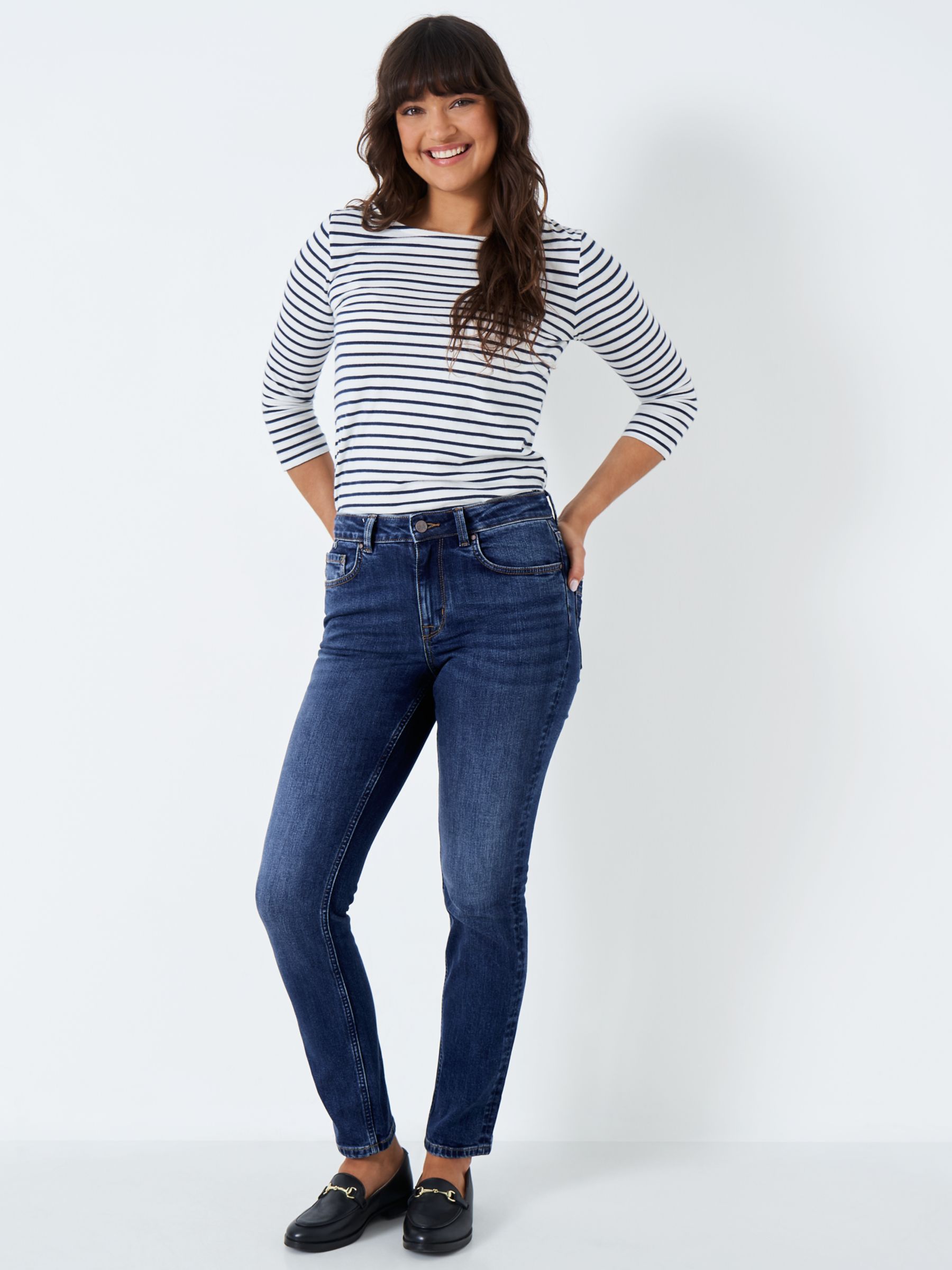Crew Clothing Straight Leg Jeans, Mid Blue at John Lewis & Partners