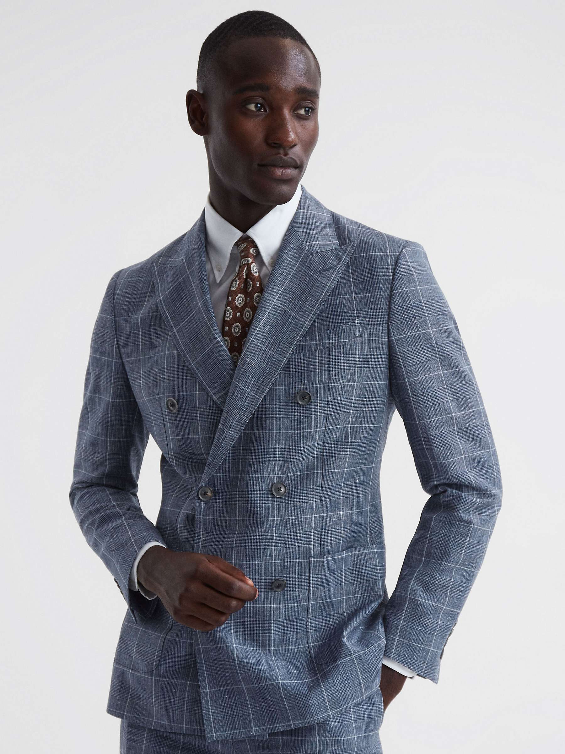 Reiss Aintree Tailored Fit Wool and Linen Check Suit Jacket, Indigo at ...
