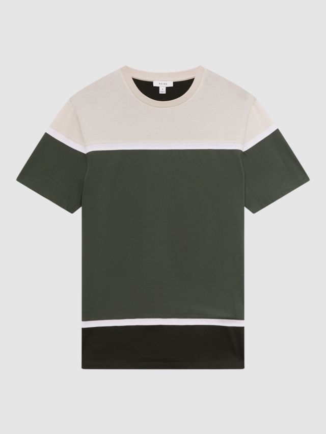 Reiss Cannon Mercerised Cotton T-Shirt, Green/Multi, XS