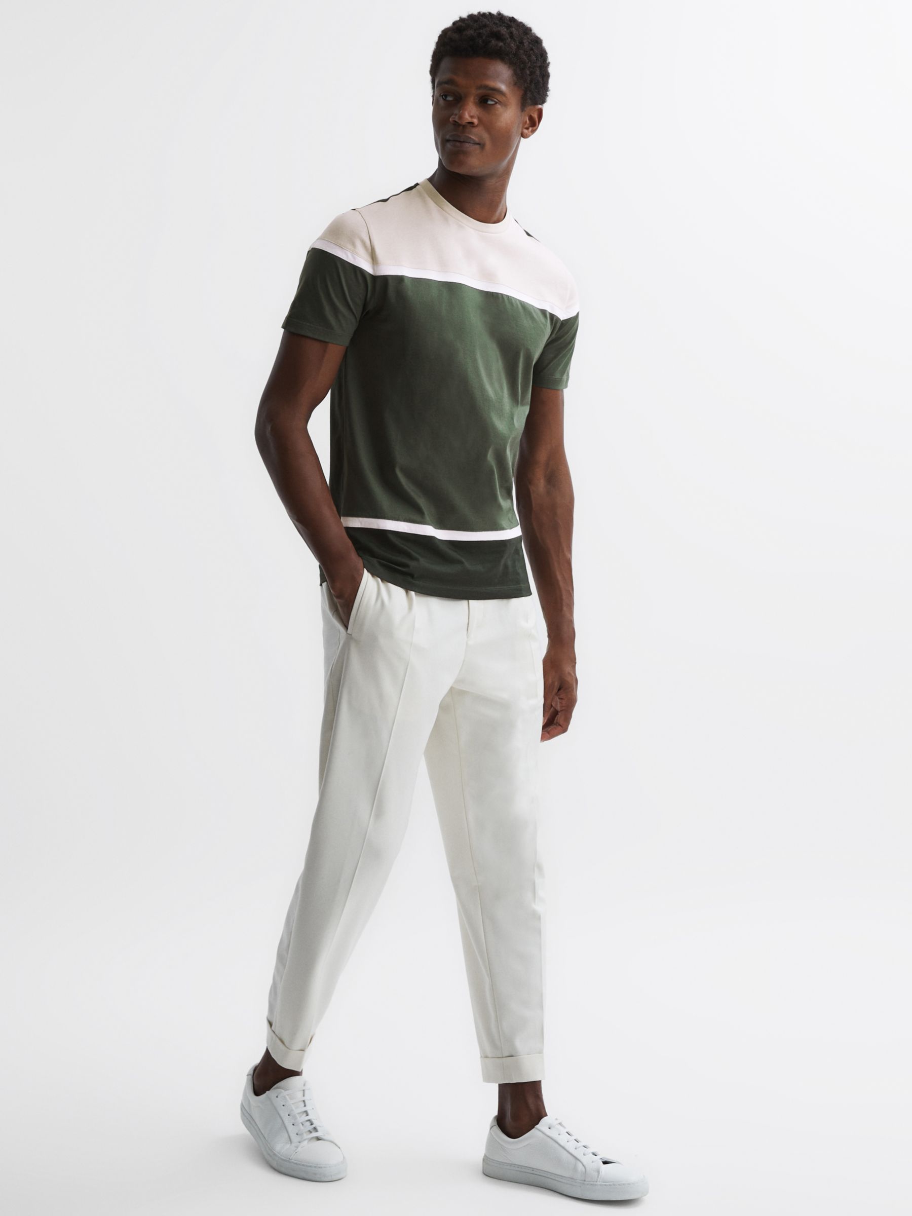 Reiss Cannon Mercerised Cotton T-Shirt, Green/Multi at John Lewis