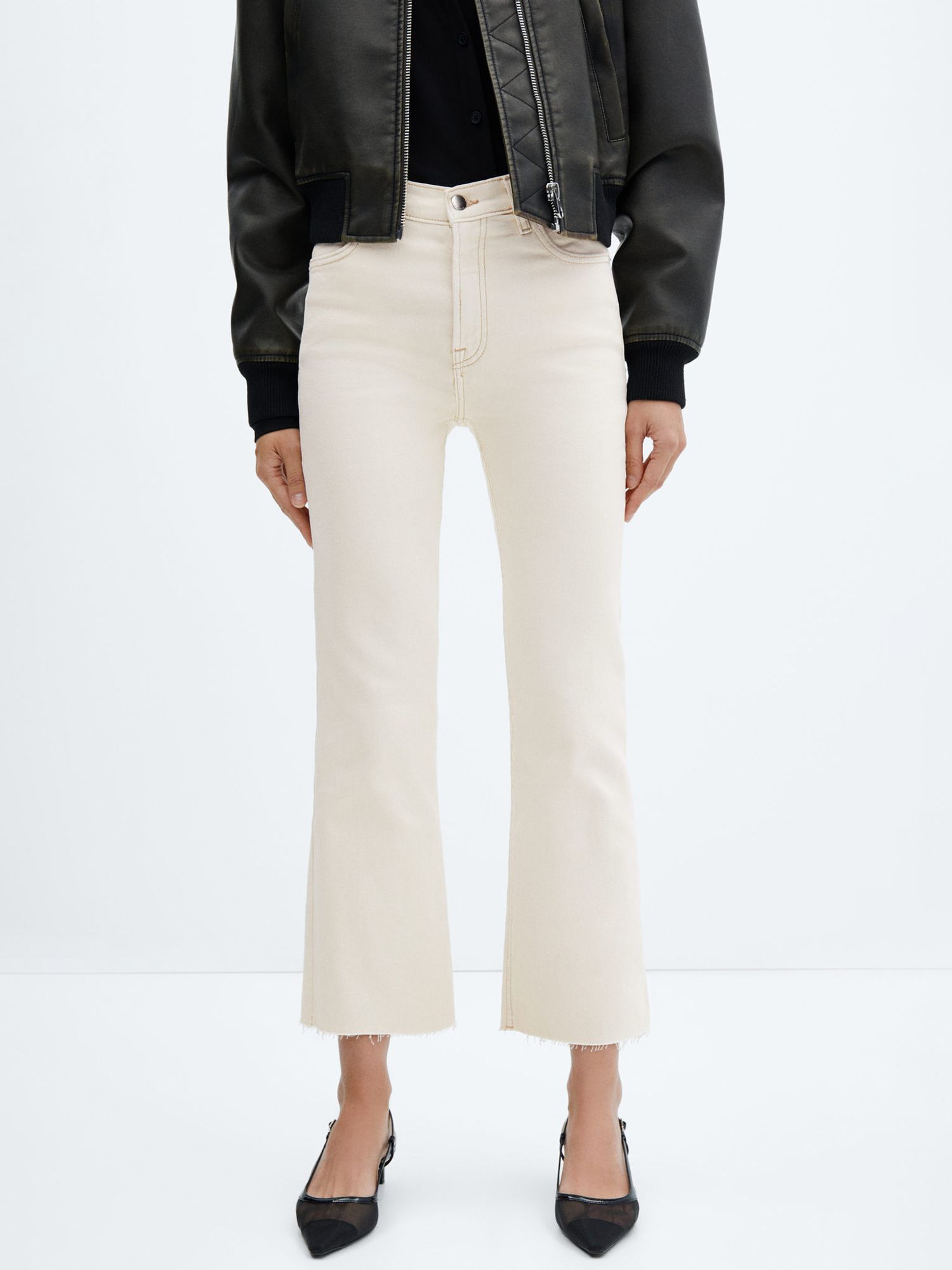 Mango Sienna Cropped Jeans, Natural White at John Lewis & Partners