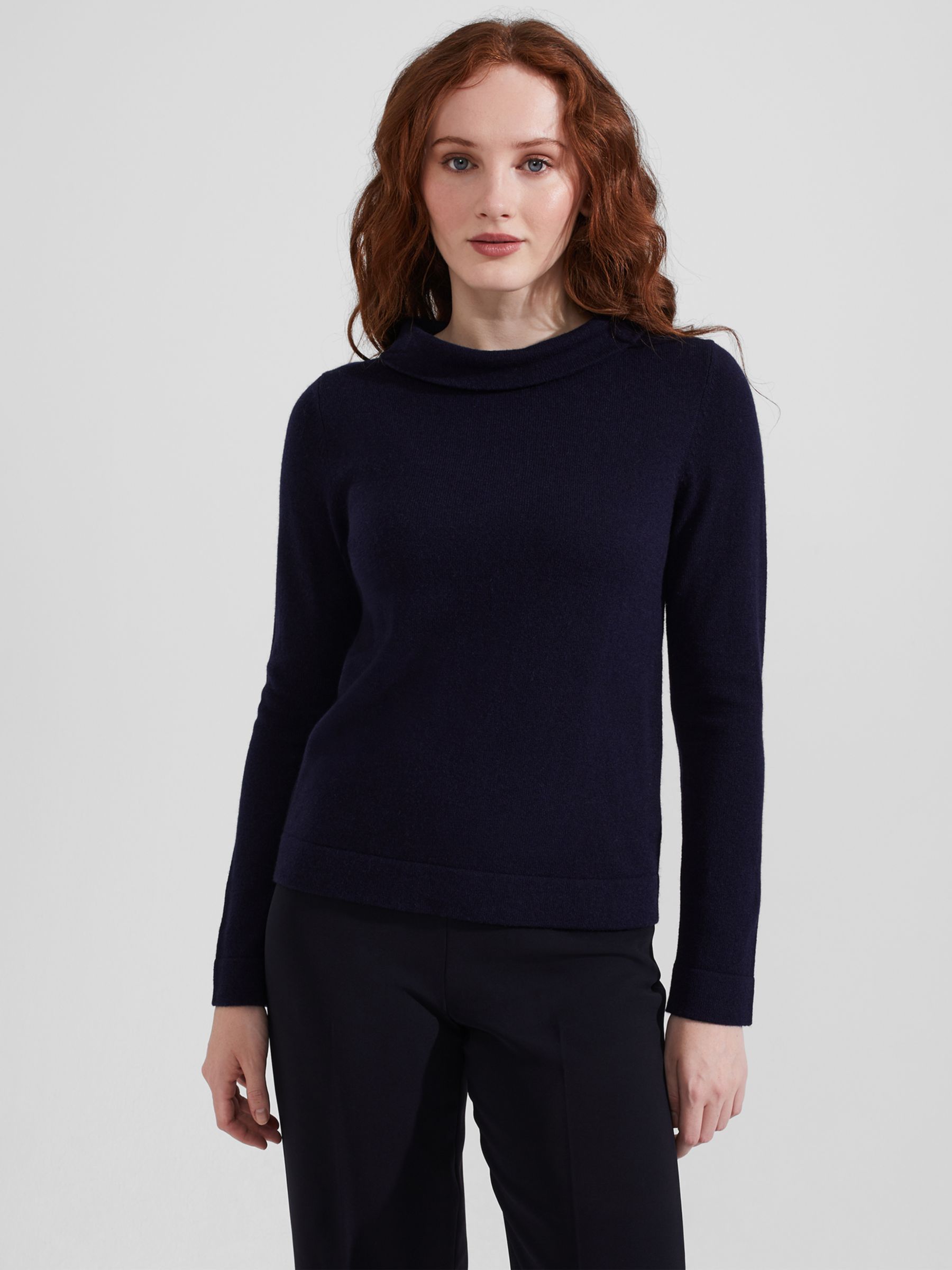 Hobbs Audrey Cashmere and Wool Jumper, Navy at John Lewis & Partners