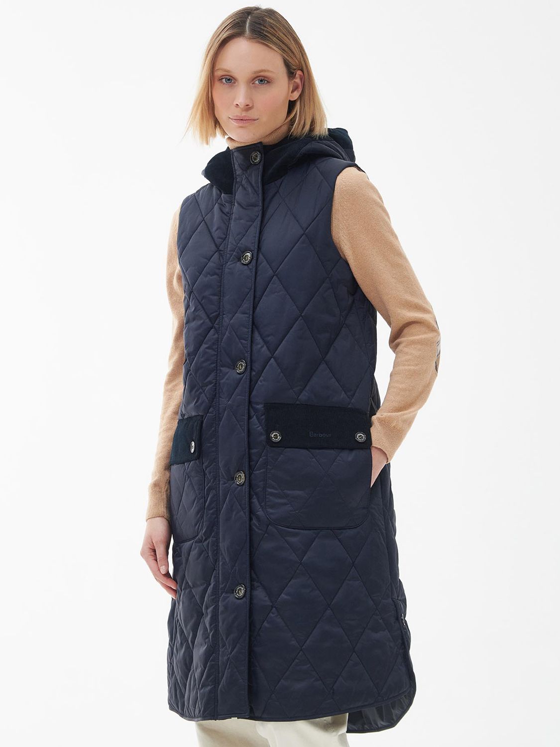 Barbour Mickley Quilted Gilet, Navy at John Lewis & Partners
