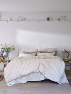 Piglet in Bed Ticking Stripe Linen Single Duvet Cover, Pear