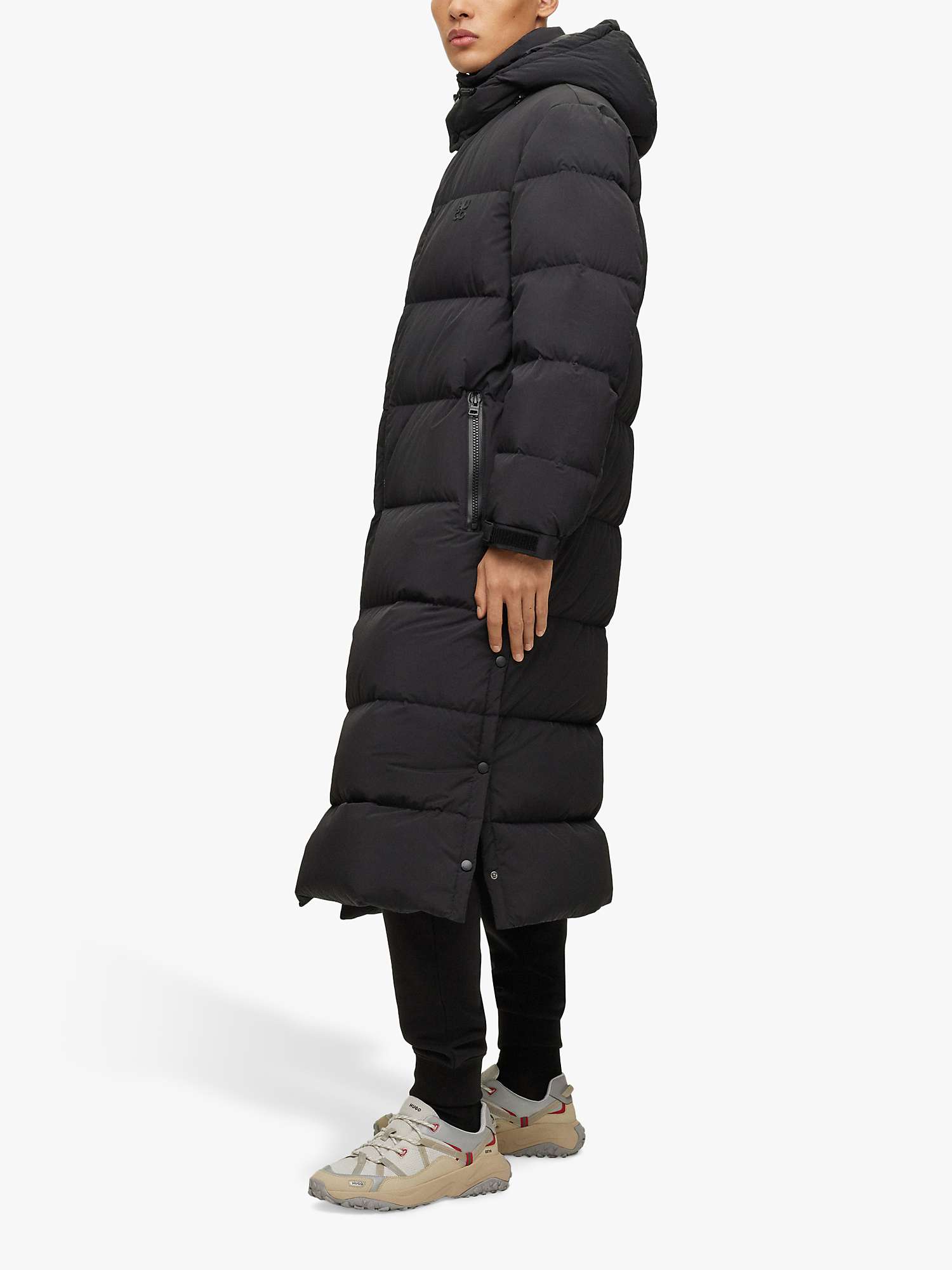 Buy HUGO Long Down Puffer Jacket, Black Online at johnlewis.com
