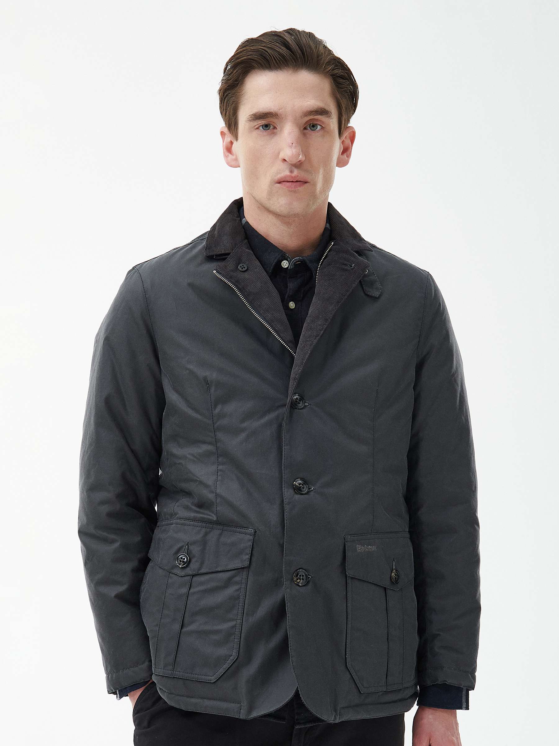 Barbour Winter Lutz Wax Jacket, Grey/Black Slate at John Lewis & Partners