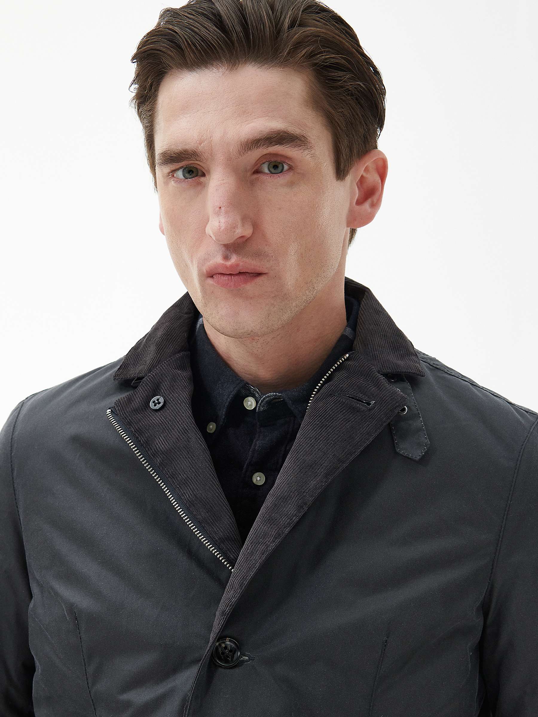 Barbour Winter Lutz Wax Jacket, Grey/Black Slate at John Lewis & Partners