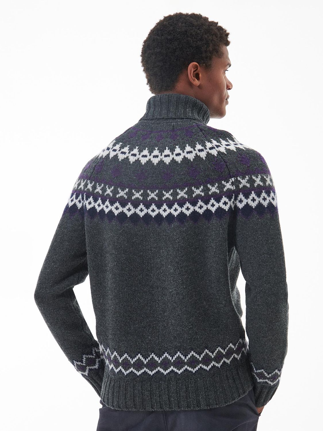 Barbour Roose Fair Isle Rollneck Jumper, Asphalt at John Lewis