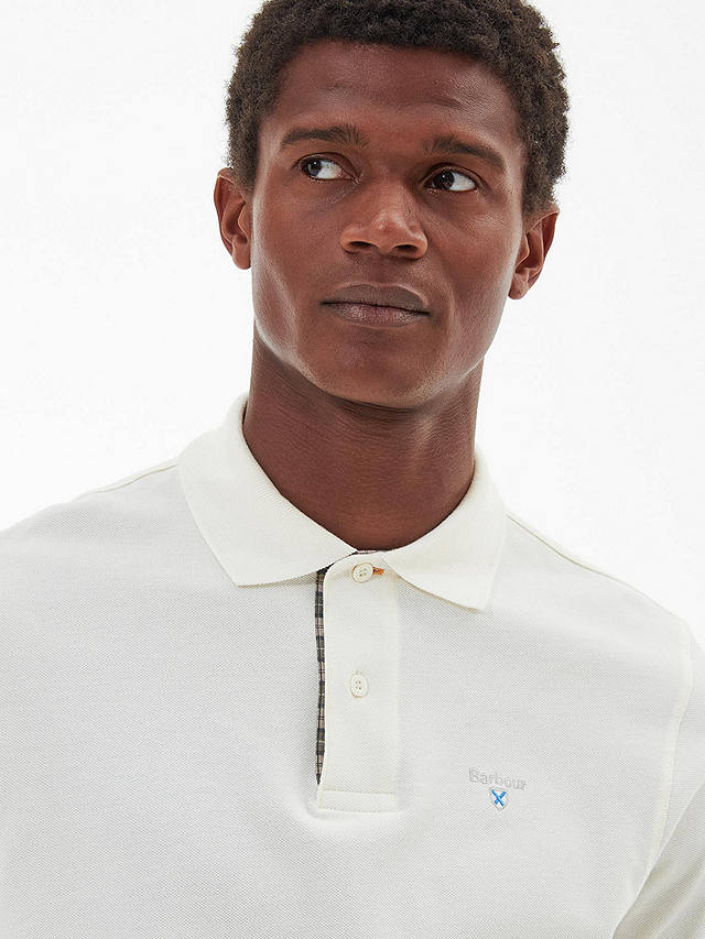 Barbour Tartan Pique Polo Shirt, Whisper White at John Lewis & Partners