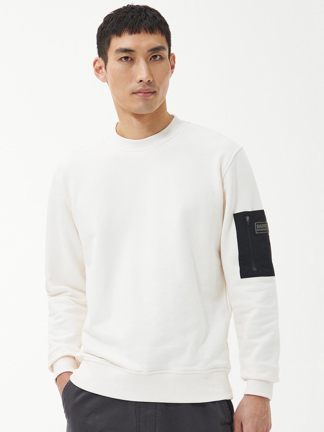 Barbour International Grip Crew Jumper, Whisper White at John