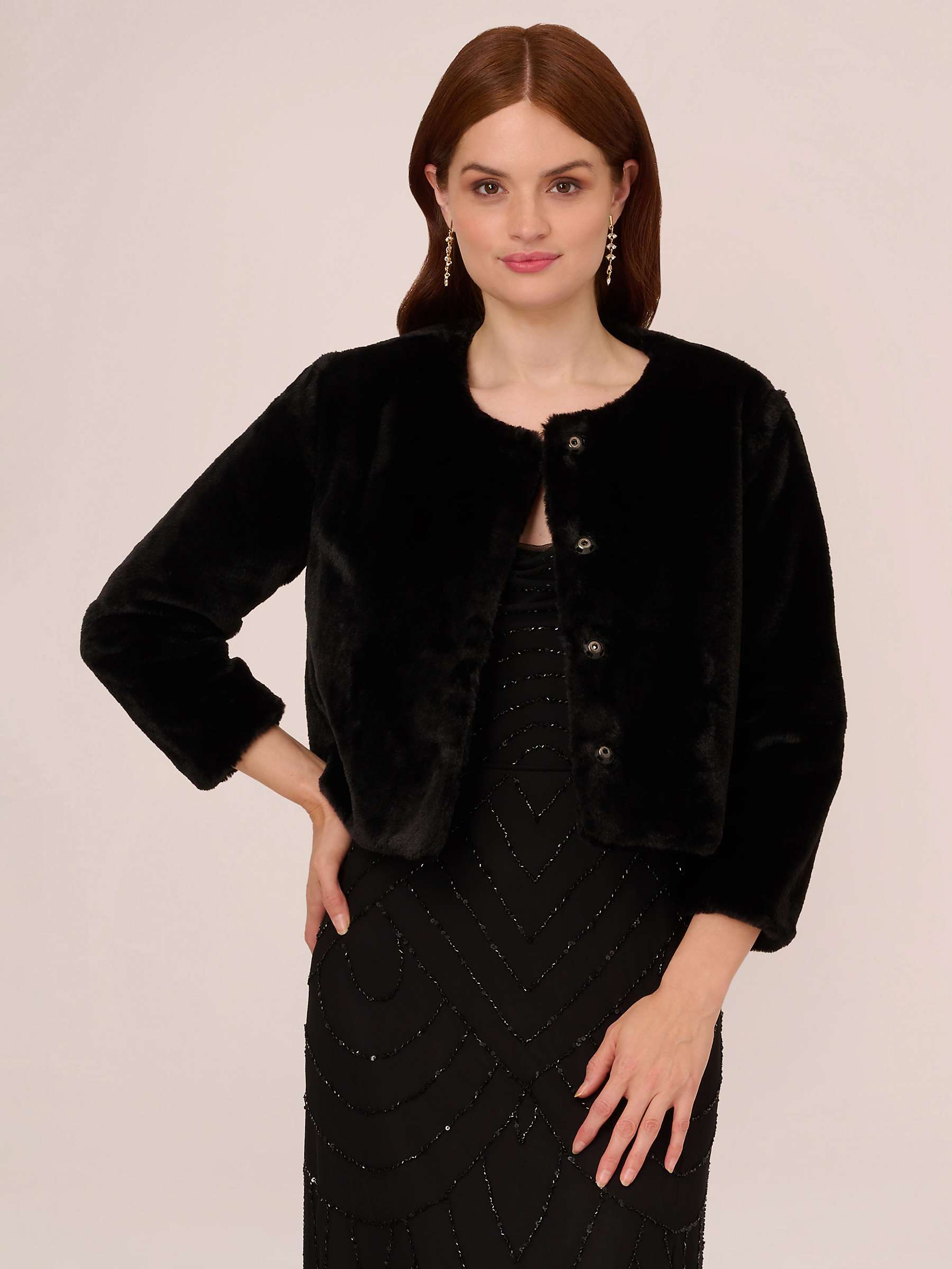 Buy Adrianna Papell 3/4 Sleeve Faux Fur Jacket, Black Online at johnlewis.com