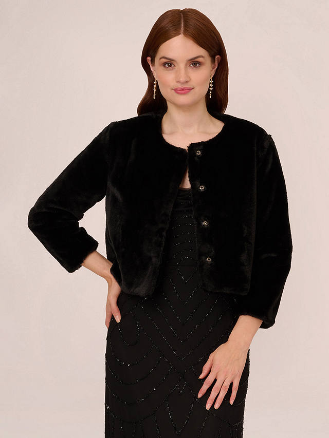 Adrianna Papell 3/4 Sleeve Faux Fur Jacket, Black