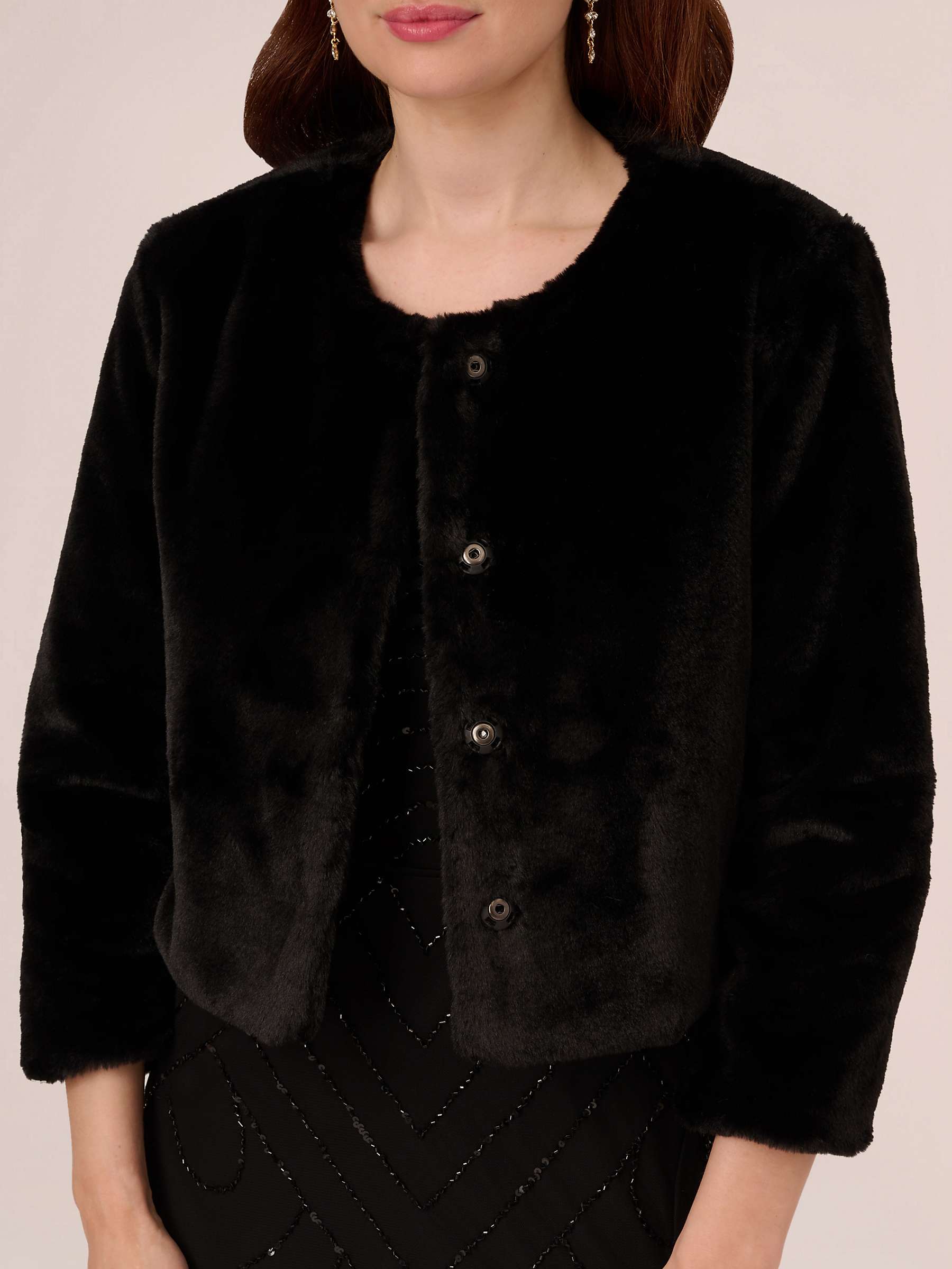 Adrianna Papell 3/4 Sleeve Faux Fur Jacket, Black at John Lewis & Partners