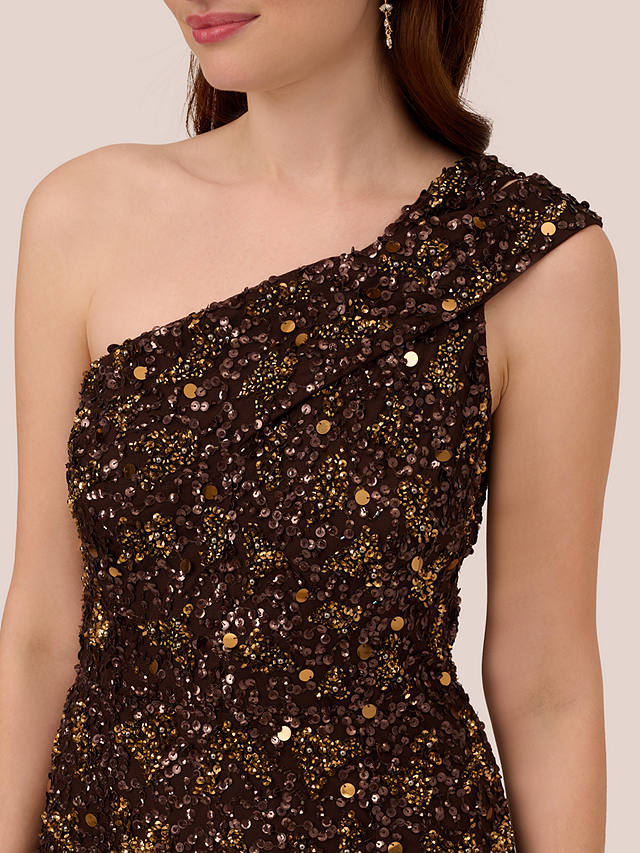 Adrianna Papell Beaded One Shoulder Maxi Dress, Chocolate