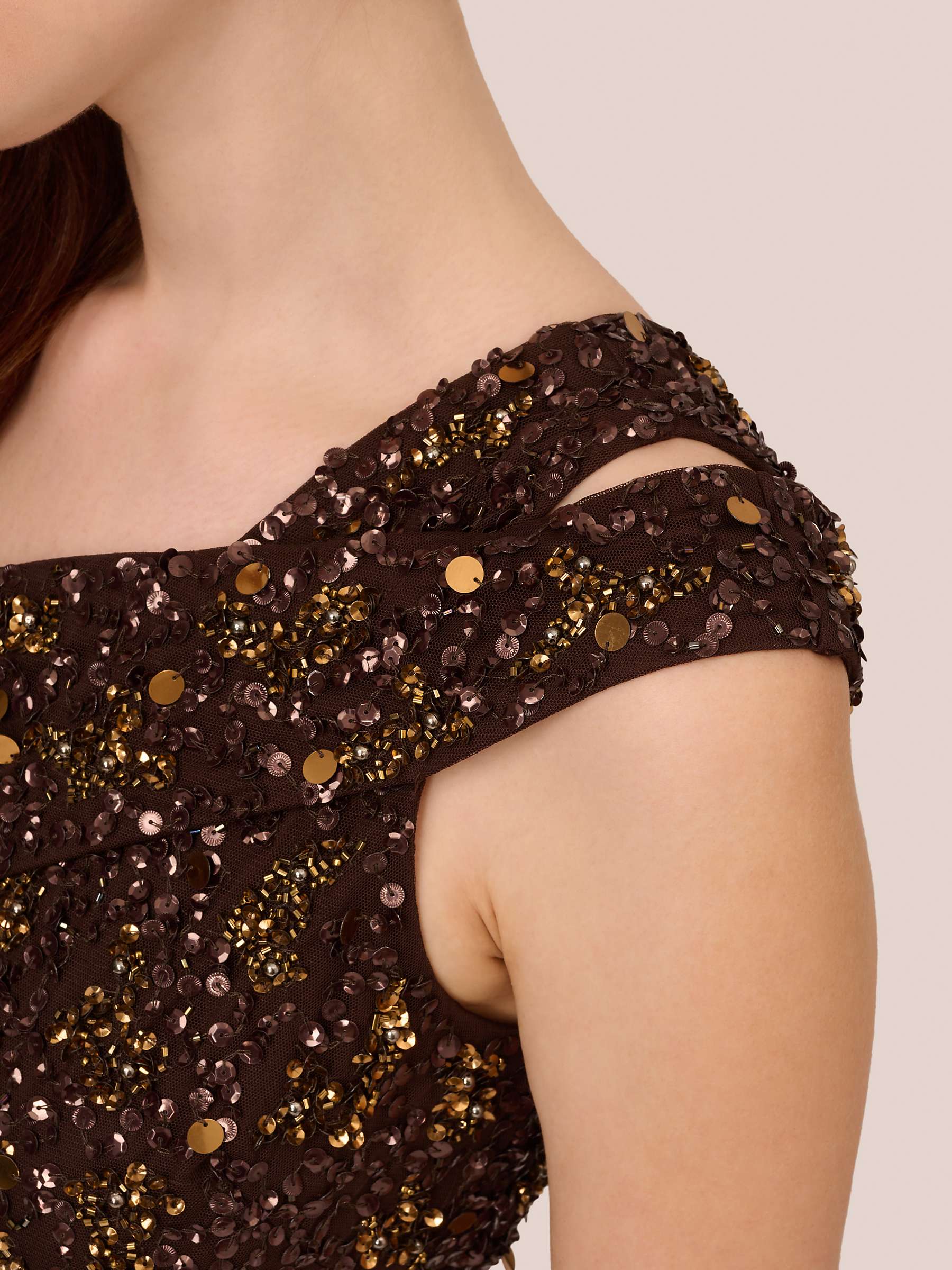 Buy Adrianna Papell Beaded One Shoulder Maxi Dress, Chocolate Online at johnlewis.com