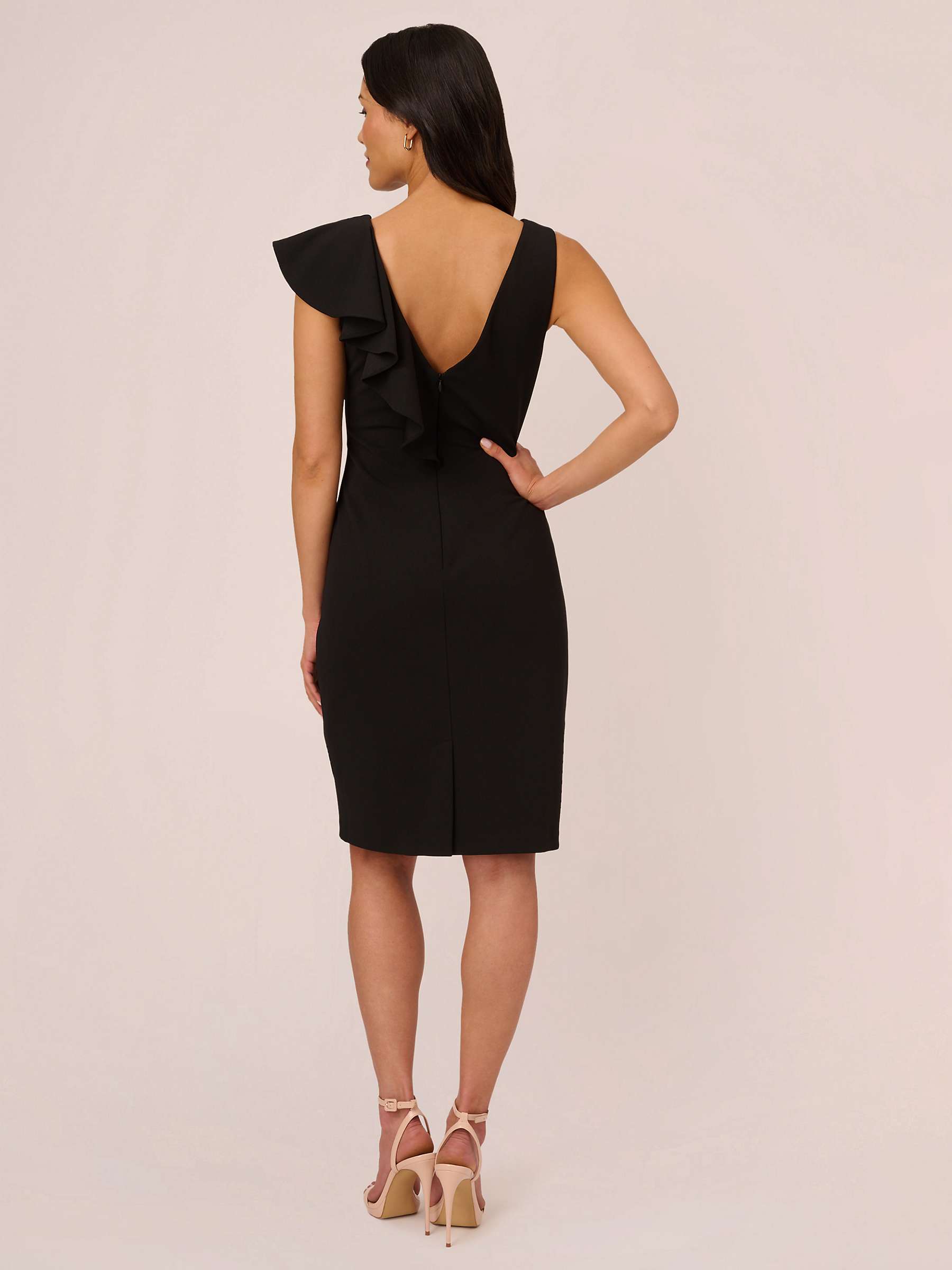 Buy Adrianna Papell Short Ruffle Crepe Dress, Black Online at johnlewis.com