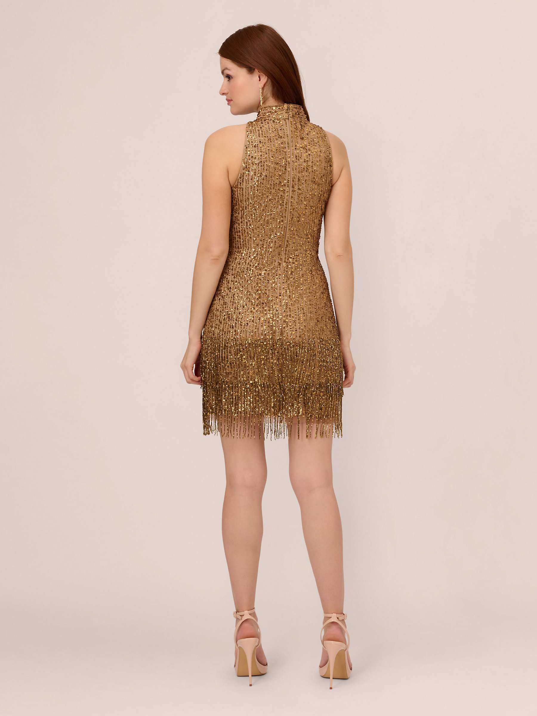 Buy Adrianna Papell Halterneck Fringe Beaded Mini Dress, Copper Online at johnlewis.com