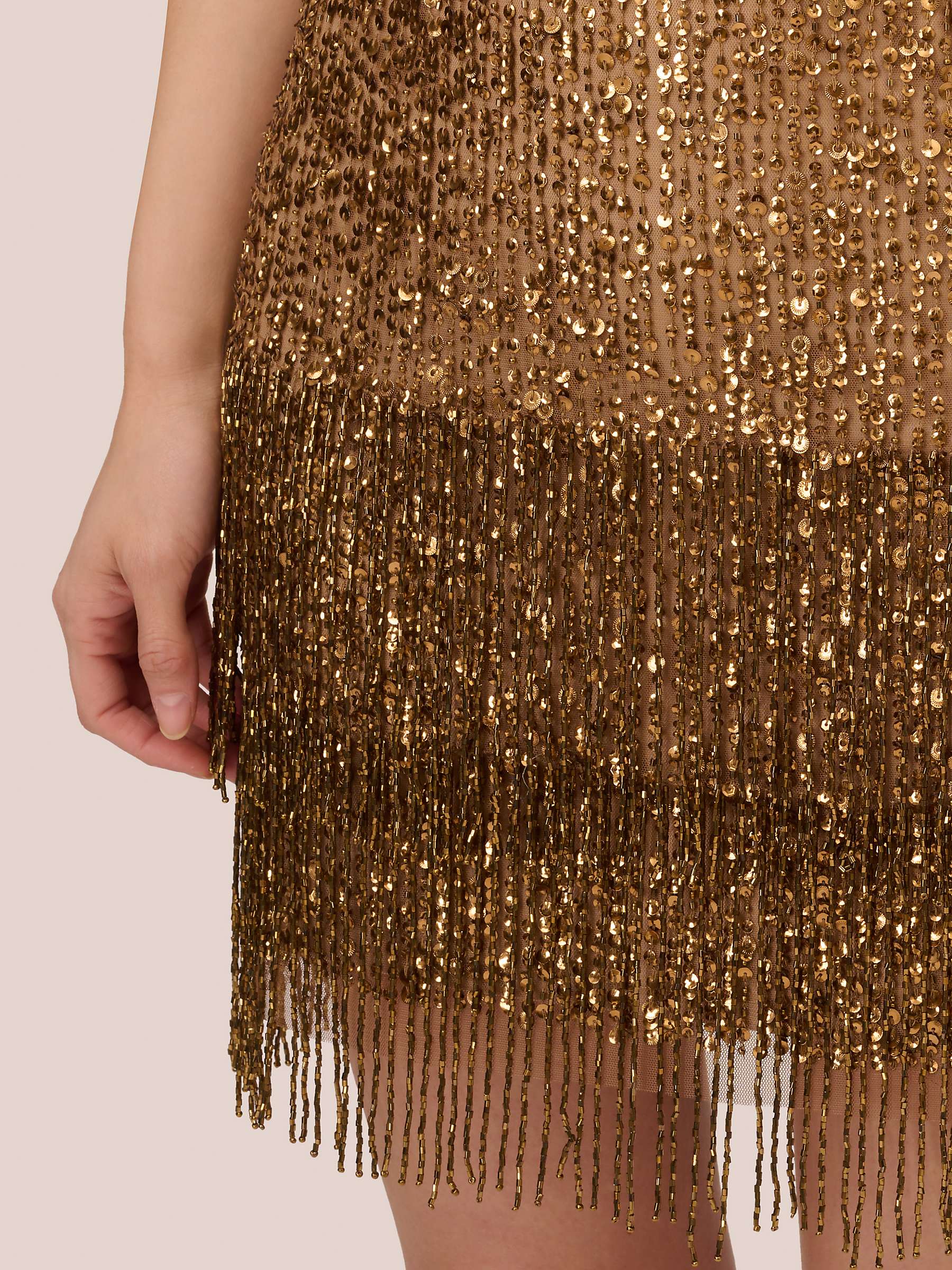 Buy Adrianna Papell Halterneck Fringe Beaded Mini Dress, Copper Online at johnlewis.com