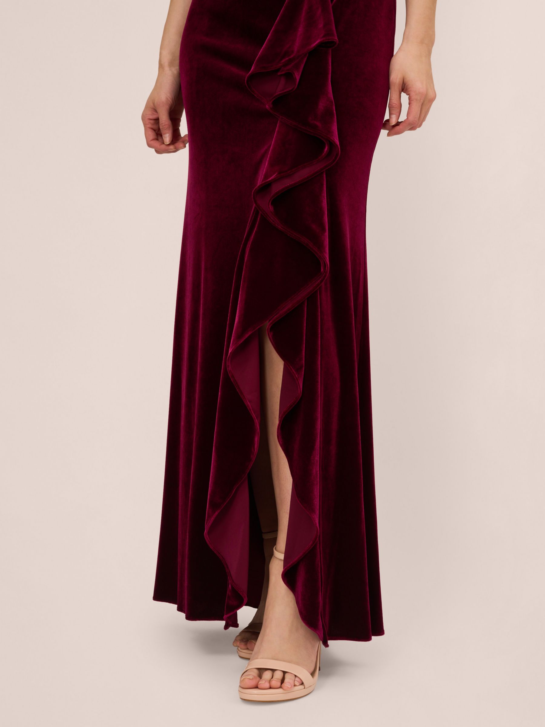 Adrianna Papell Velvet Ruffle Front Maxi Dress, Burgundy, 6
