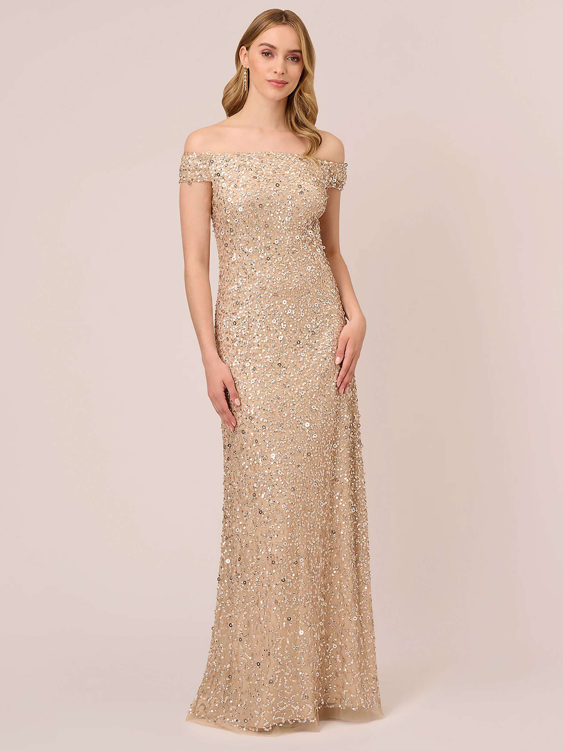 Buy Adrianna Papell Off Shoulder Crunchy Bead Maxi Dress, Champagne Online at johnlewis.com