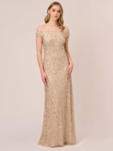 Adrianna Papell 3D Beaded Point Maxi Dress Biscotti 6