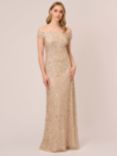 Adrianna Papell Off Shoulder Crunchy Bead Maxi Dress, Champagne, Champagne