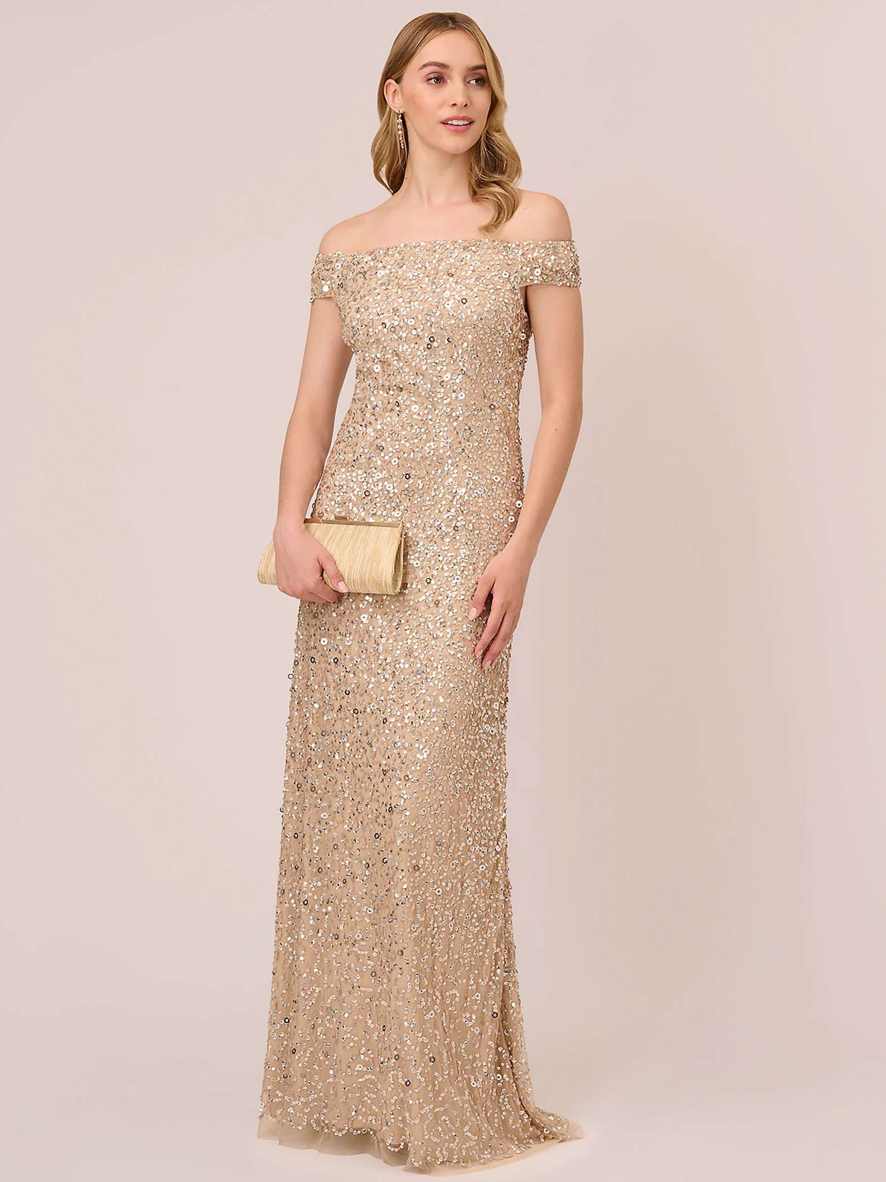 Buy Adrianna Papell Off Shoulder Crunchy Bead Maxi Dress, Champagne Online at johnlewis.com