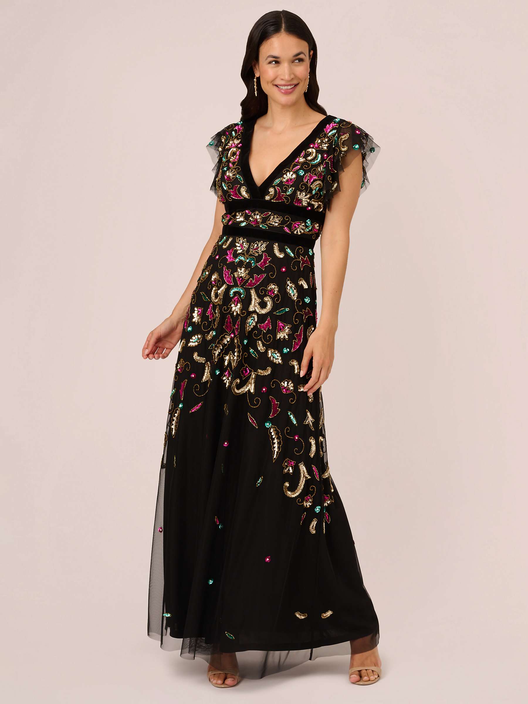 Buy Adrianna Papell Beaded Velvet Trim Maxi Dress, Black/Multi Online at johnlewis.com
